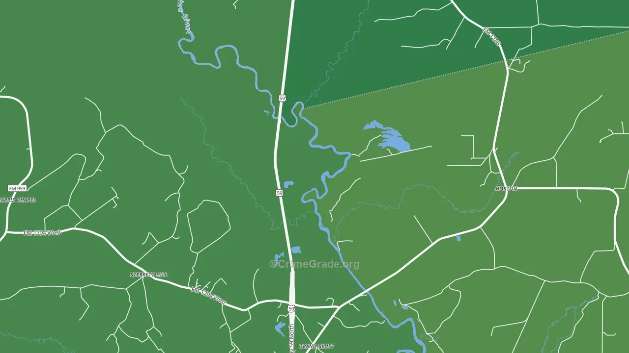 Grand Bluff, TX Map of Vehicle Theft Rates