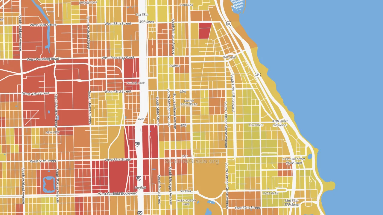 Grand Boulevard, Chicago, IL Map of Vehicle Theft Rates