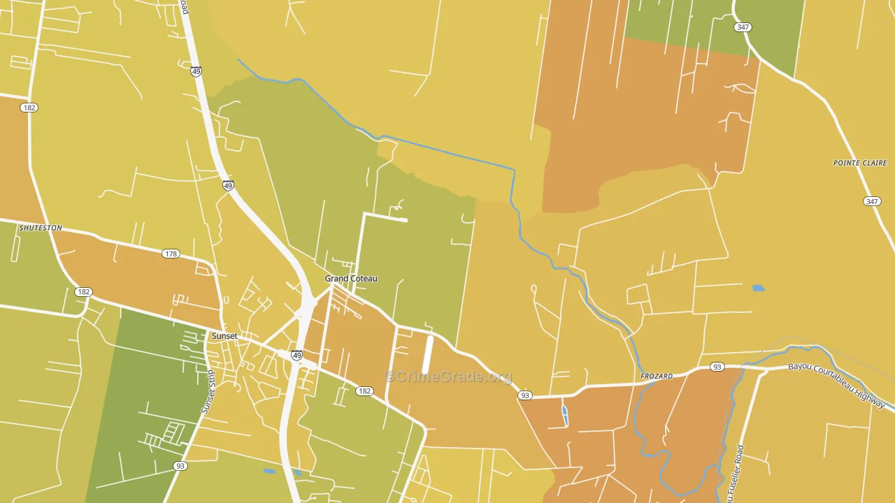 Grand Coteau, LA Map of Vehicle Theft Rates
