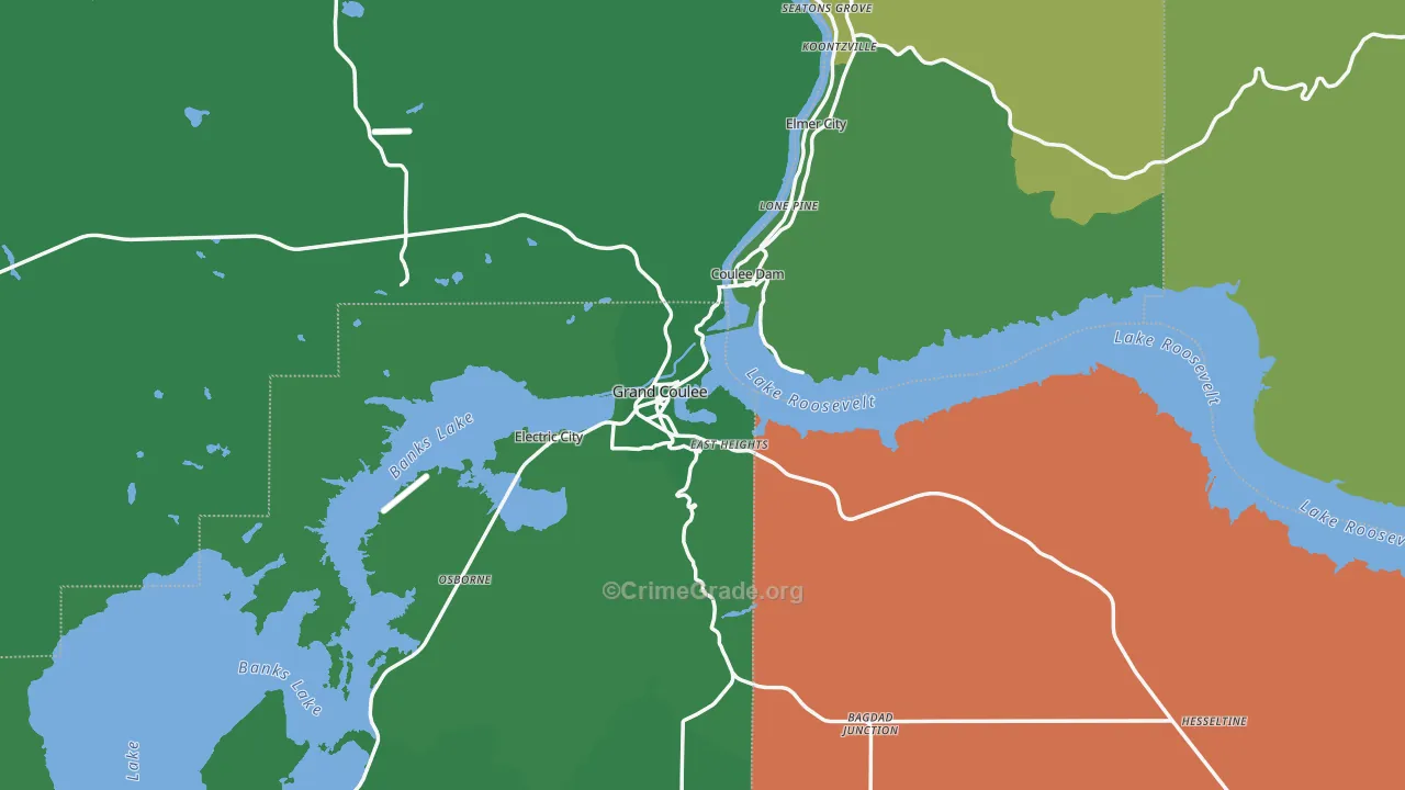 Grand Coulee, WA Map of Vehicle Theft Rates
