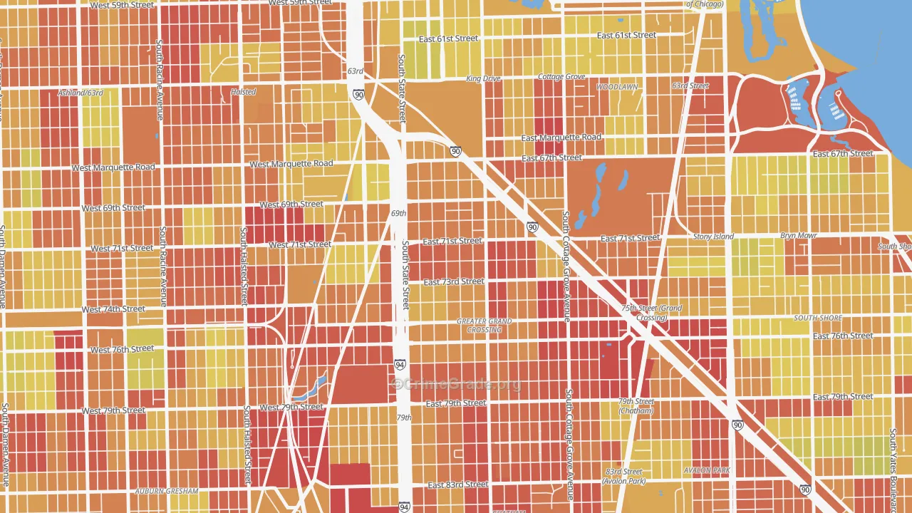 Grand Crossing, Chicago, IL Map of Vehicle Theft Rates