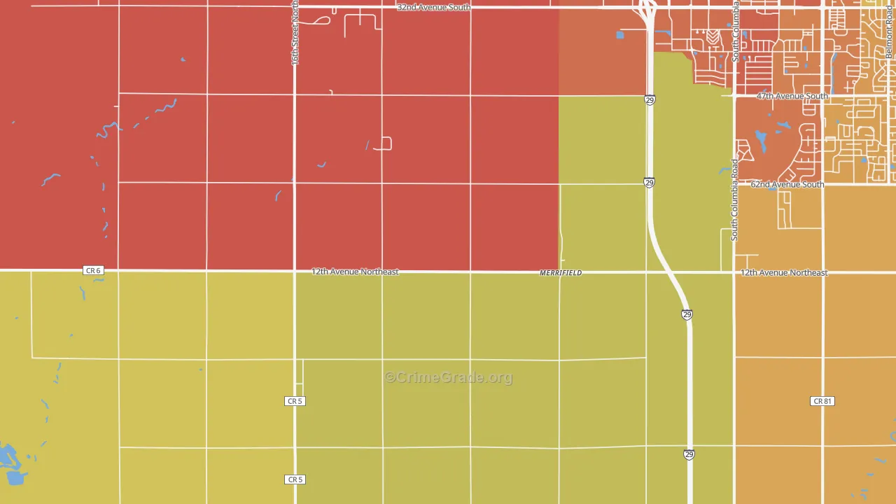 Grand Forks Air Force Base, ND Map of Vehicle Theft Rates