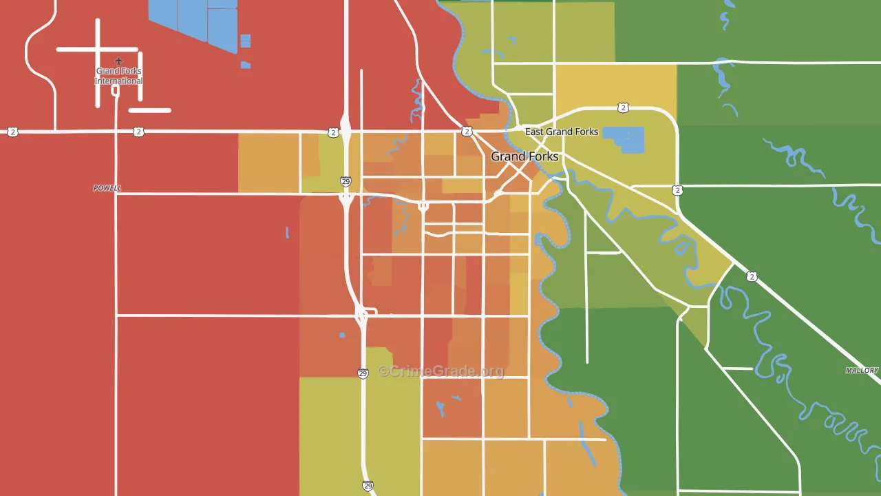 Grand Forks, ND Map of Vehicle Theft Rates