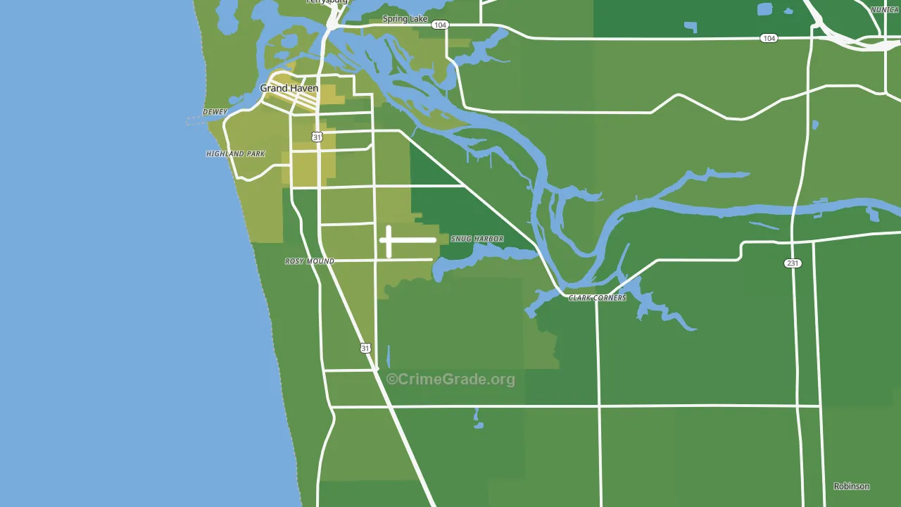 Grand Haven, MI Map of Vehicle Theft Rates