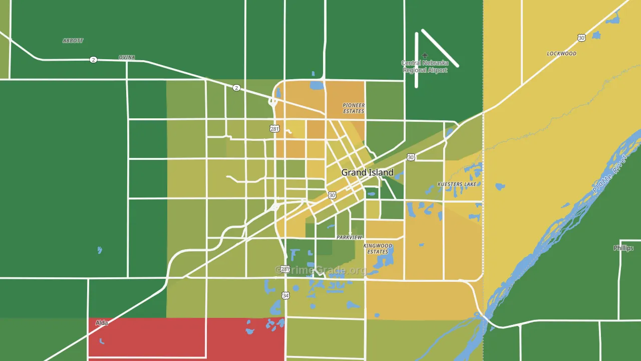 Grand Island, NE Map of Vehicle Theft Rates