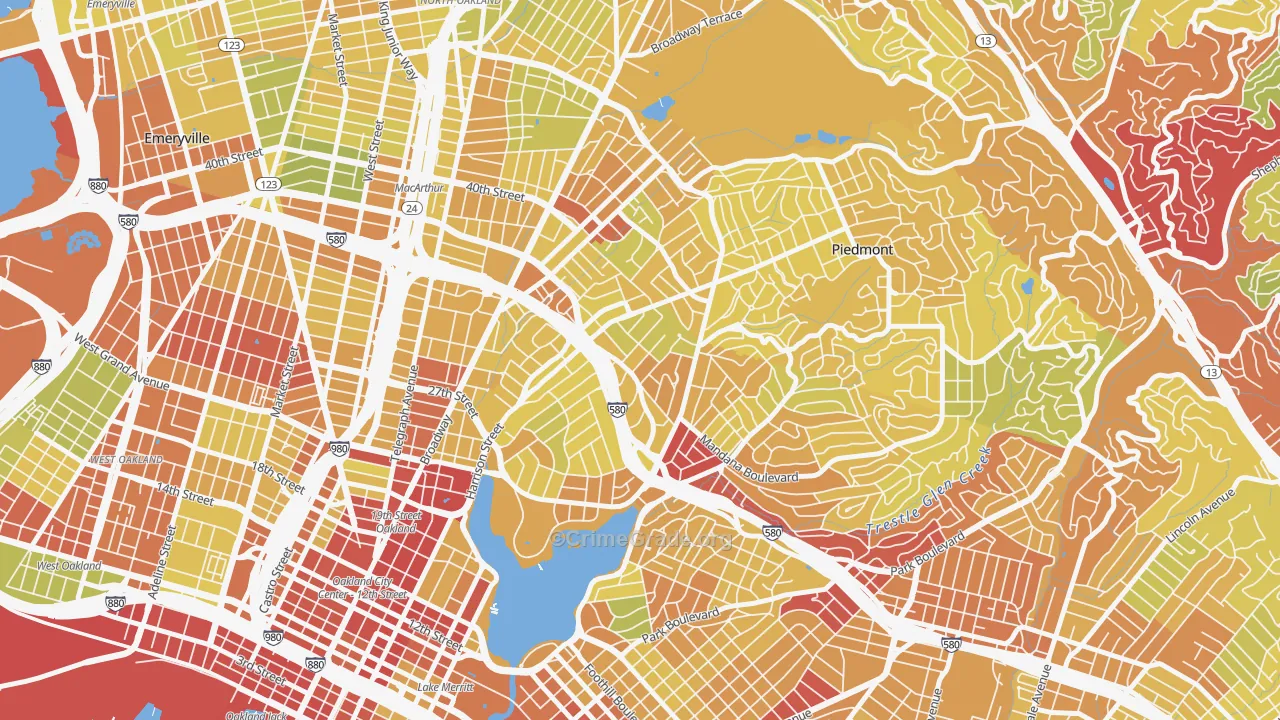 Grand Lake, Oakland, CA Map of Vehicle Theft Rates