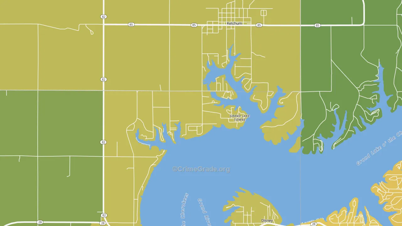 Grand Lake Towne, OK Map of Vehicle Theft Rates