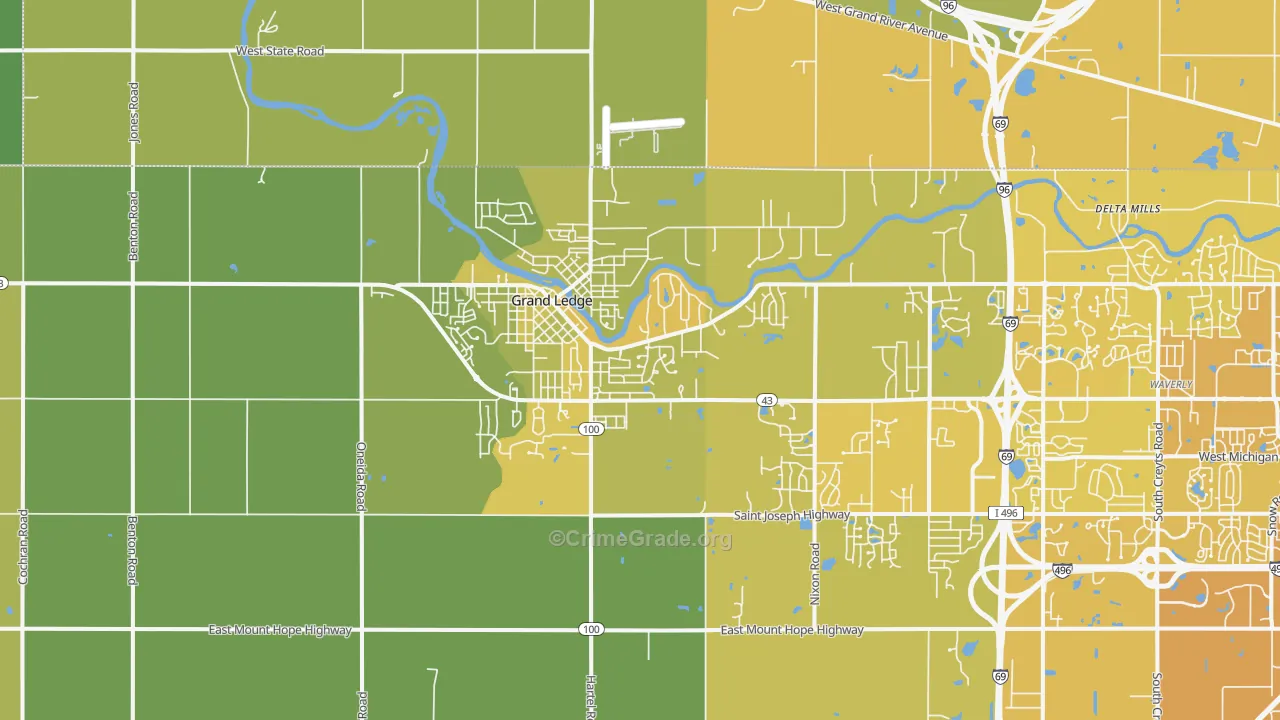 Grand Ledge, MI Map of Vehicle Theft Rates