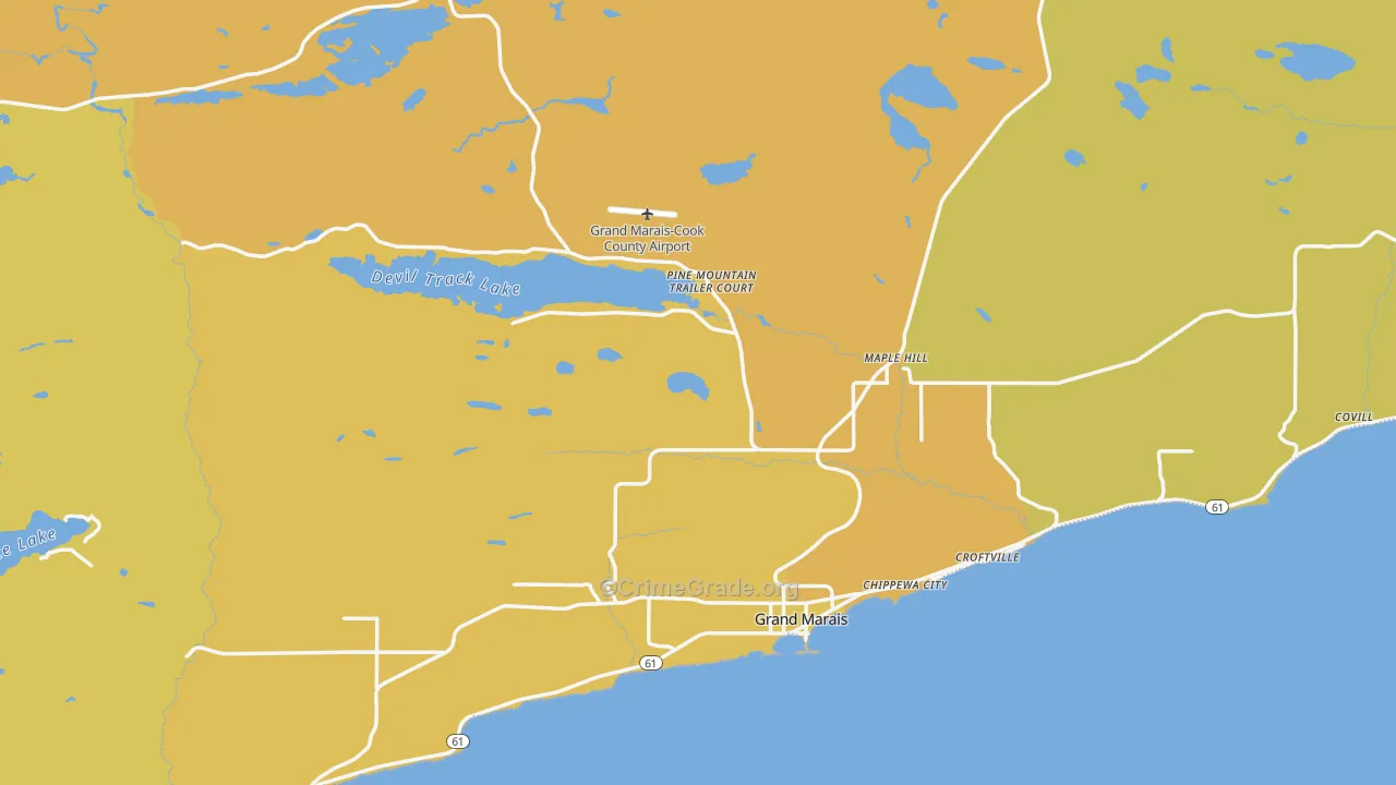 Grand Marais, MN Map of Vehicle Theft Rates