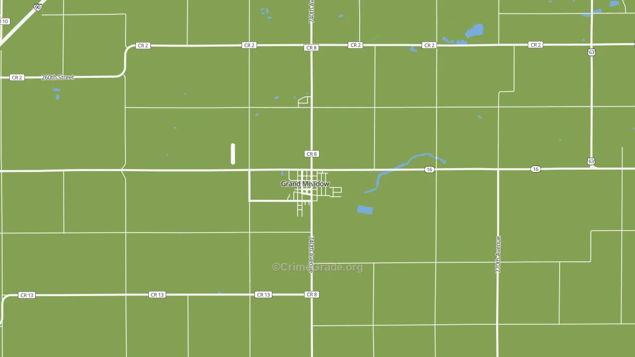 Grand Meadow, MN Map of Vehicle Theft Rates