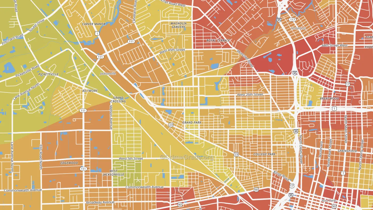 Grand Park, Jacksonville, FL Map of Vehicle Theft Rates