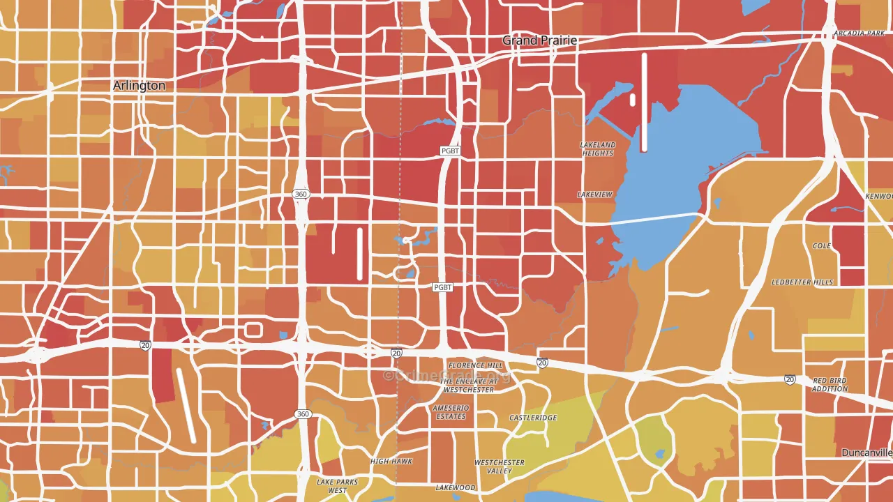 Grand Prairie, TX Map of Vehicle Theft Rates