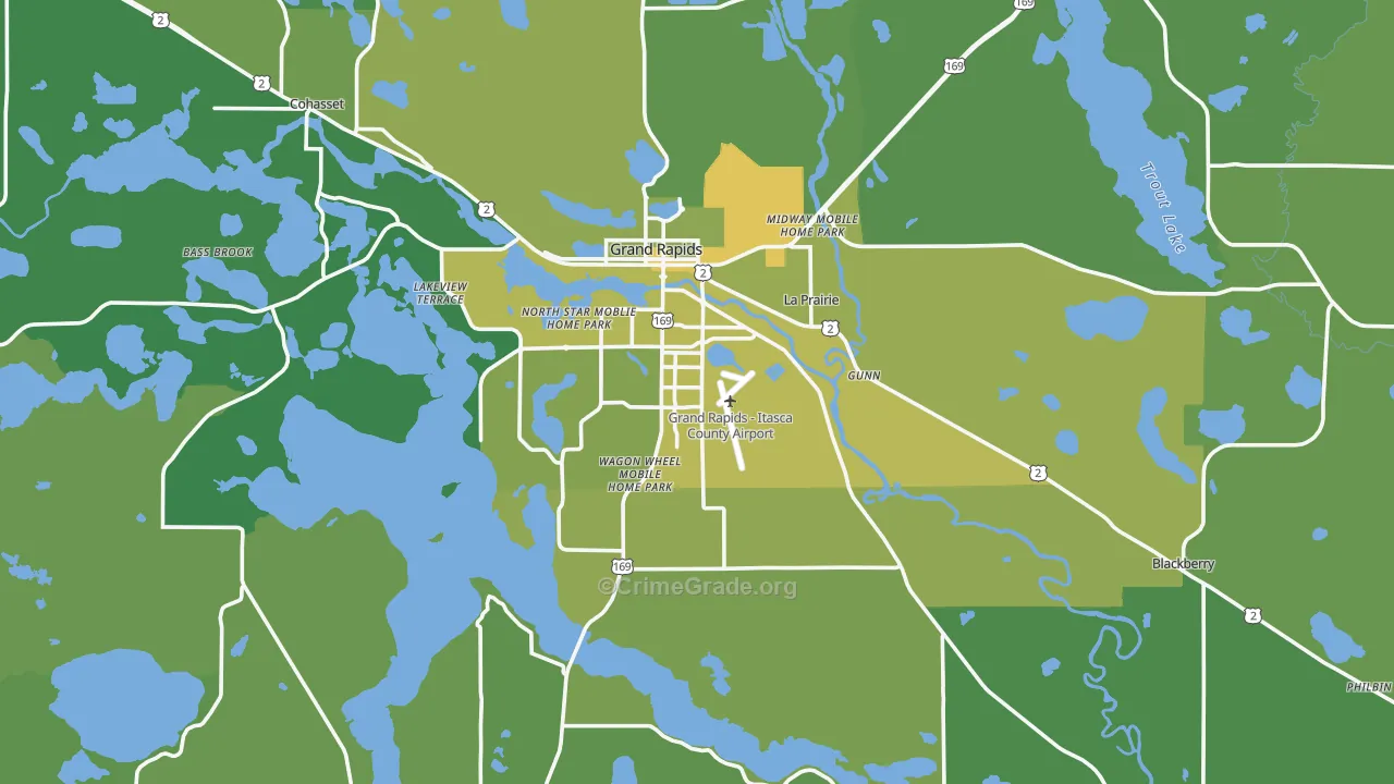Grand Rapids, MN Map of Vehicle Theft Rates