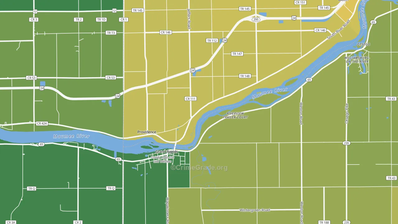 Grand Rapids, OH Map of Vehicle Theft Rates