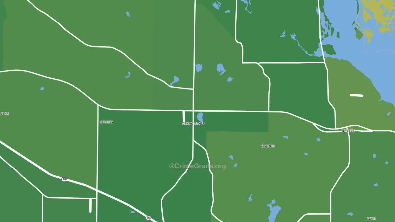 Grand Ridge, FL Map of Vehicle Theft Rates