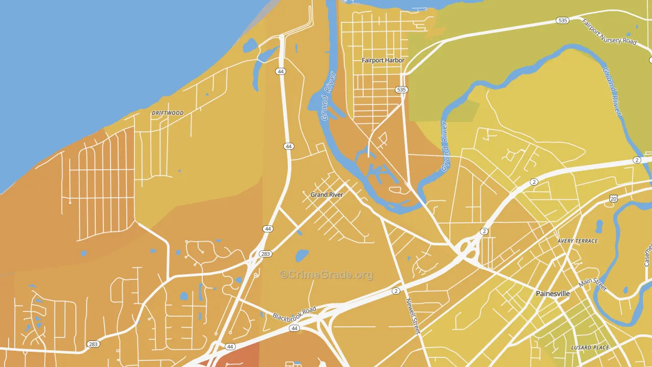 Grand River, OH Map of Vehicle Theft Rates
