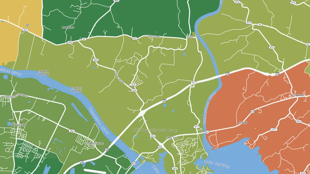 Grand Rivers, KY Map of Vehicle Theft Rates