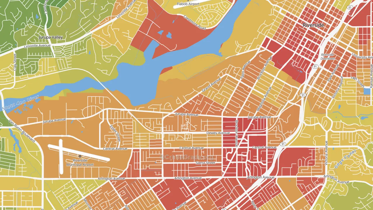 Grand, Riverside, CA Map of Vehicle Theft Rates