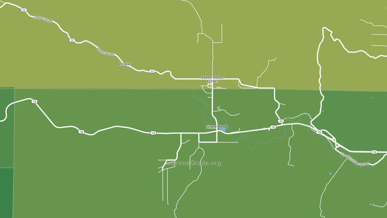 Grand Ronde, OR Map of Vehicle Theft Rates