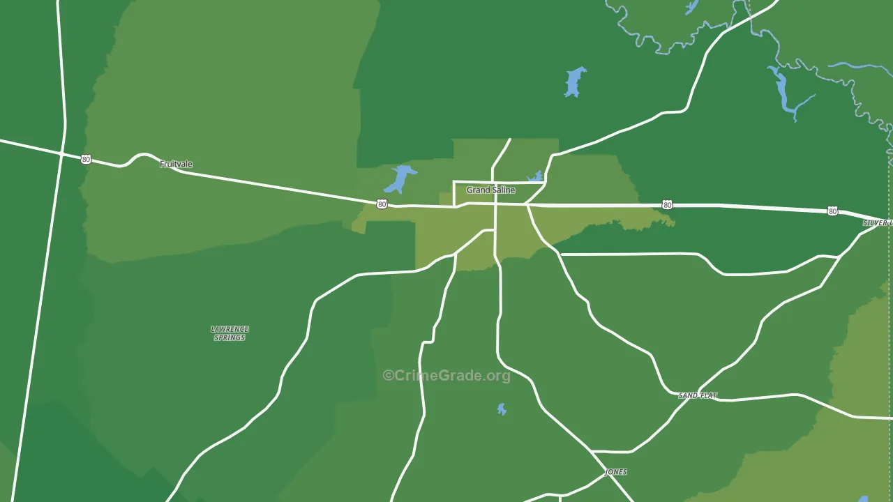 Grand Saline, TX Map of Vehicle Theft Rates
