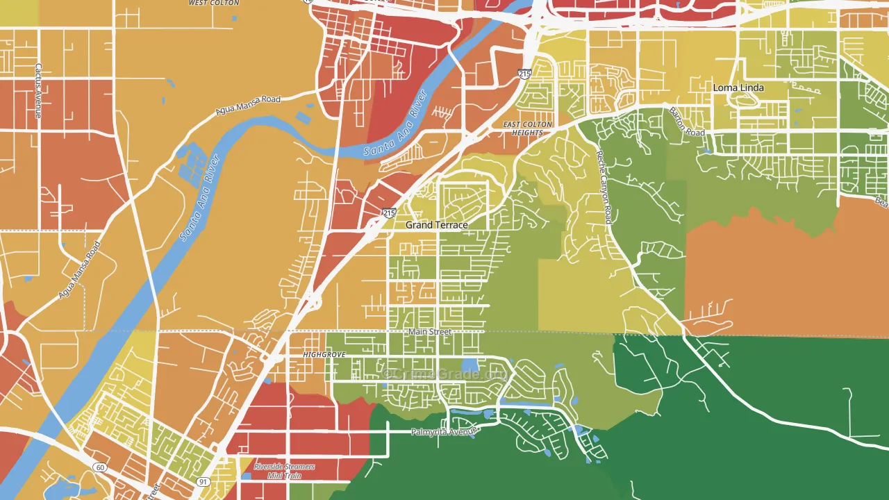 Grand Terrace, CA Map of Vehicle Theft Rates
