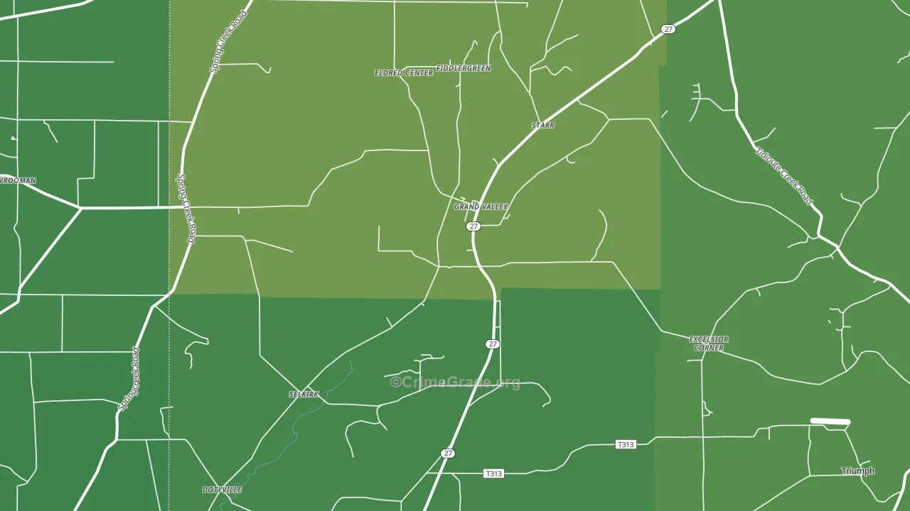 Grand Valley, PA Map of Vehicle Theft Rates
