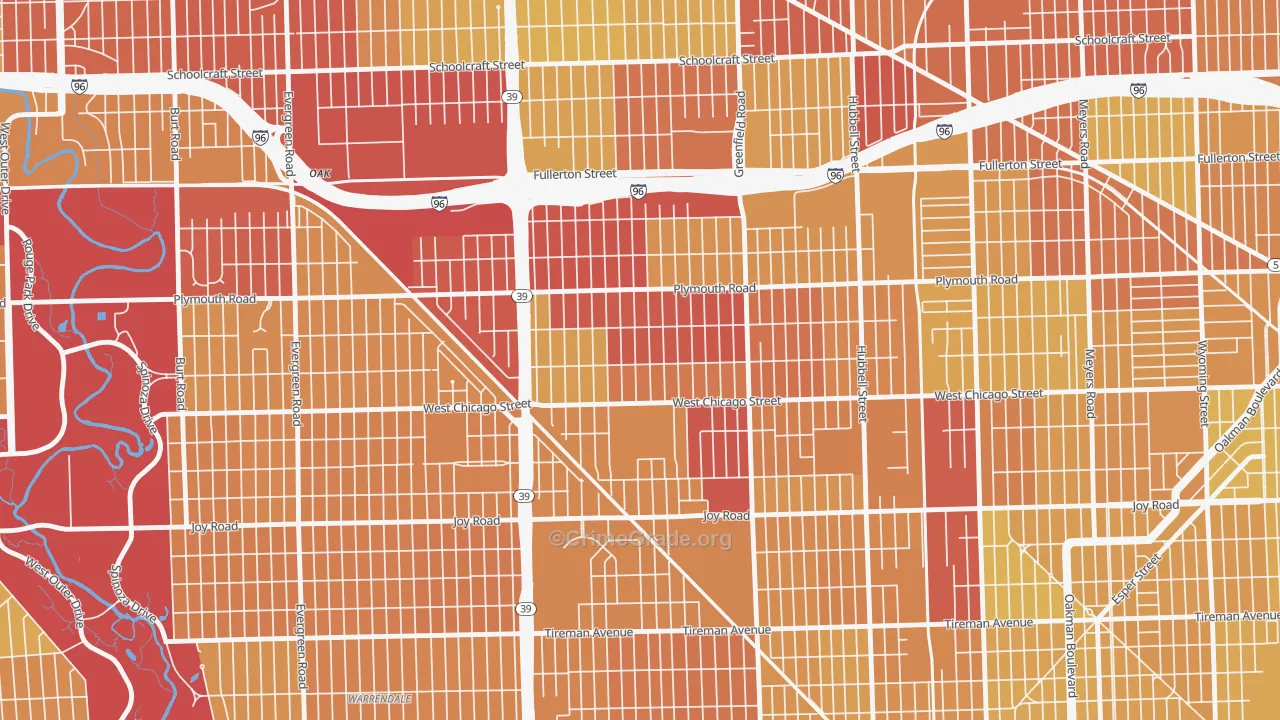Grandale, Detroit, MI Map of Vehicle Theft Rates