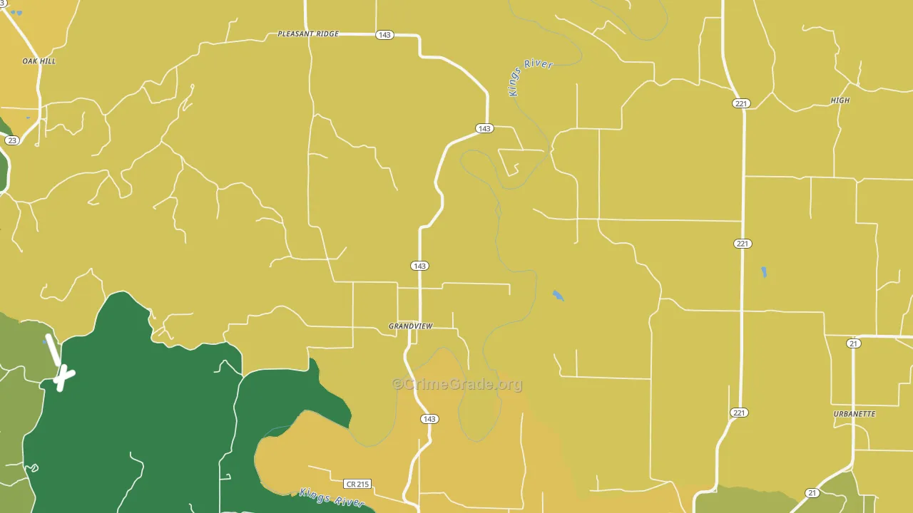 Grandview, AR Map of Vehicle Theft Rates