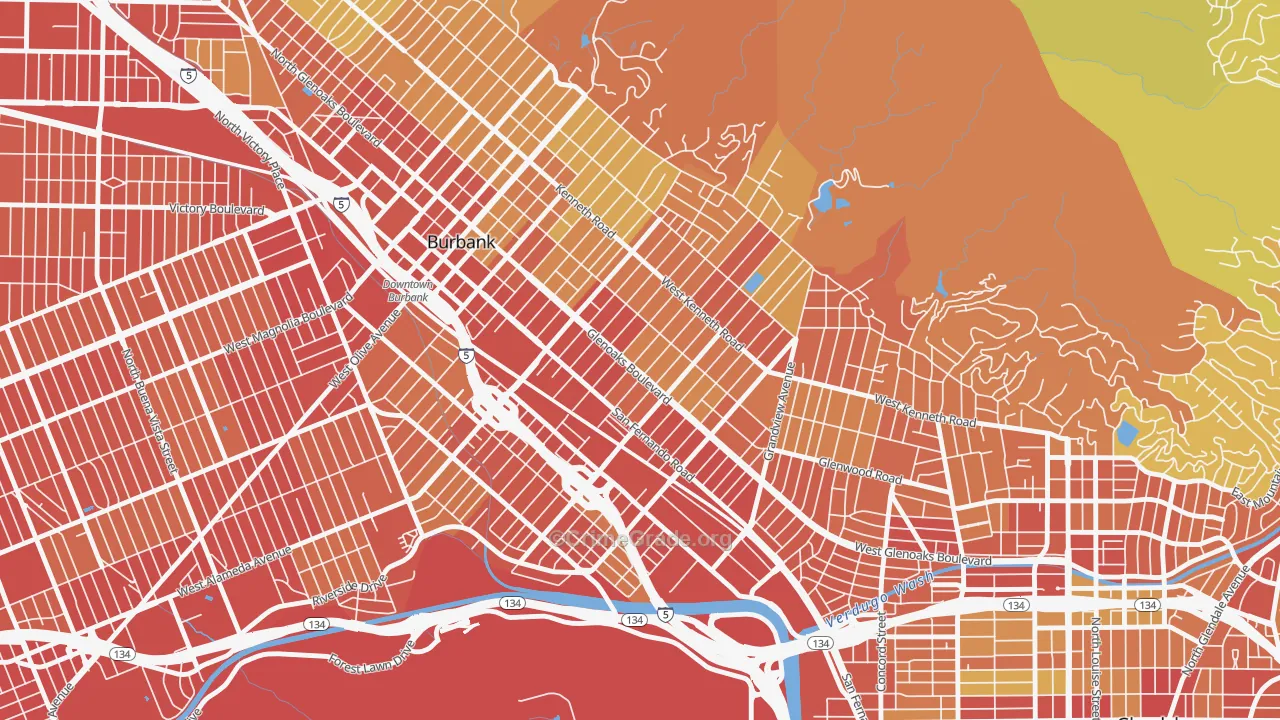Grandview, Glendale, CA Map of Vehicle Theft Rates
