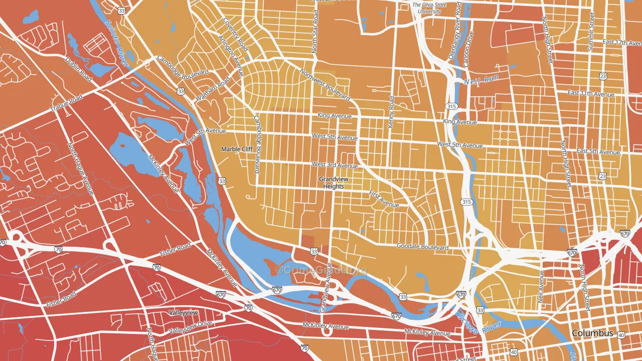 Grandview Heights, OH Map of Vehicle Theft Rates