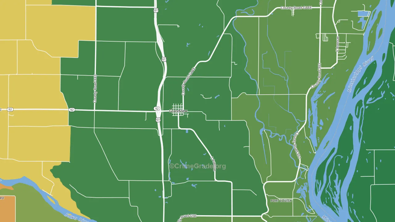 Grandview, IA Map of Vehicle Theft Rates