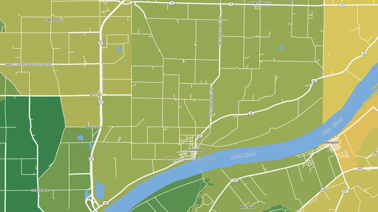 Grandview, IN Map of Vehicle Theft Rates