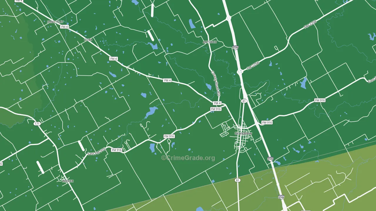 Grandview, TX Map of Vehicle Theft Rates