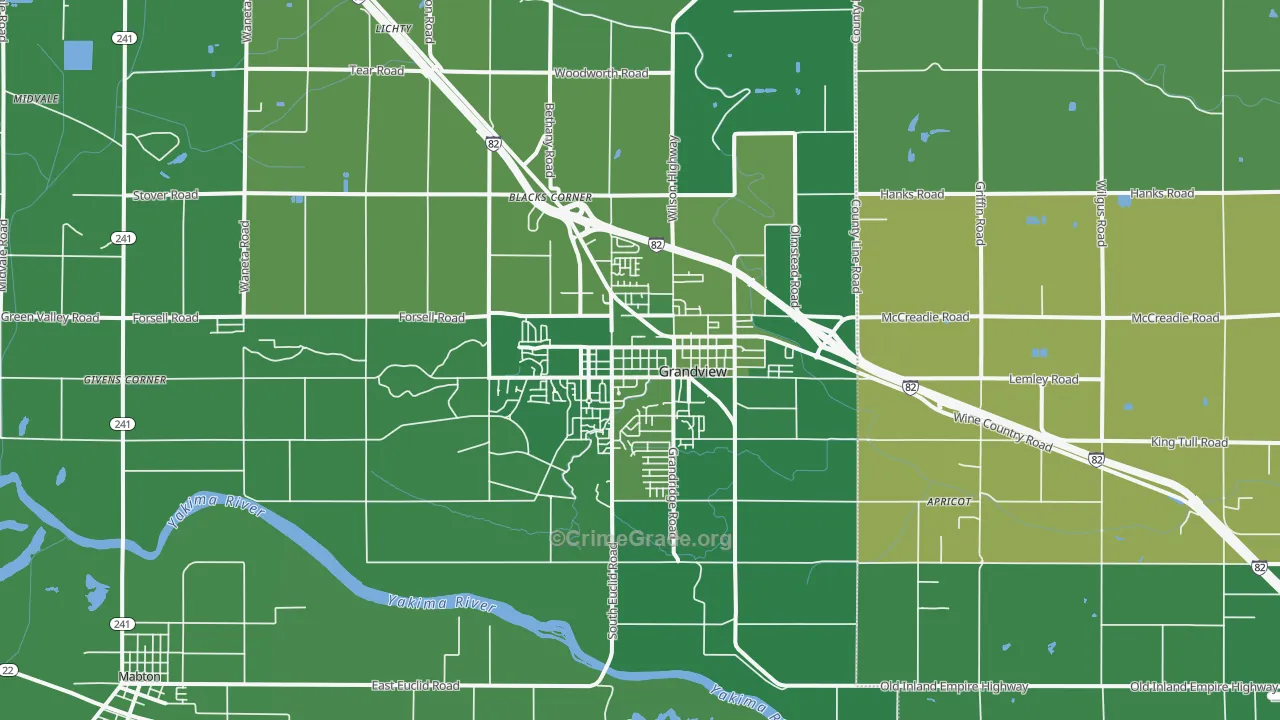 Grandview, WA Map of Vehicle Theft Rates