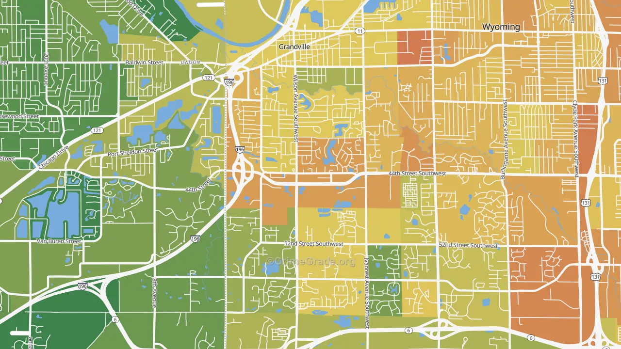 Grandville, MI Map of Vehicle Theft Rates