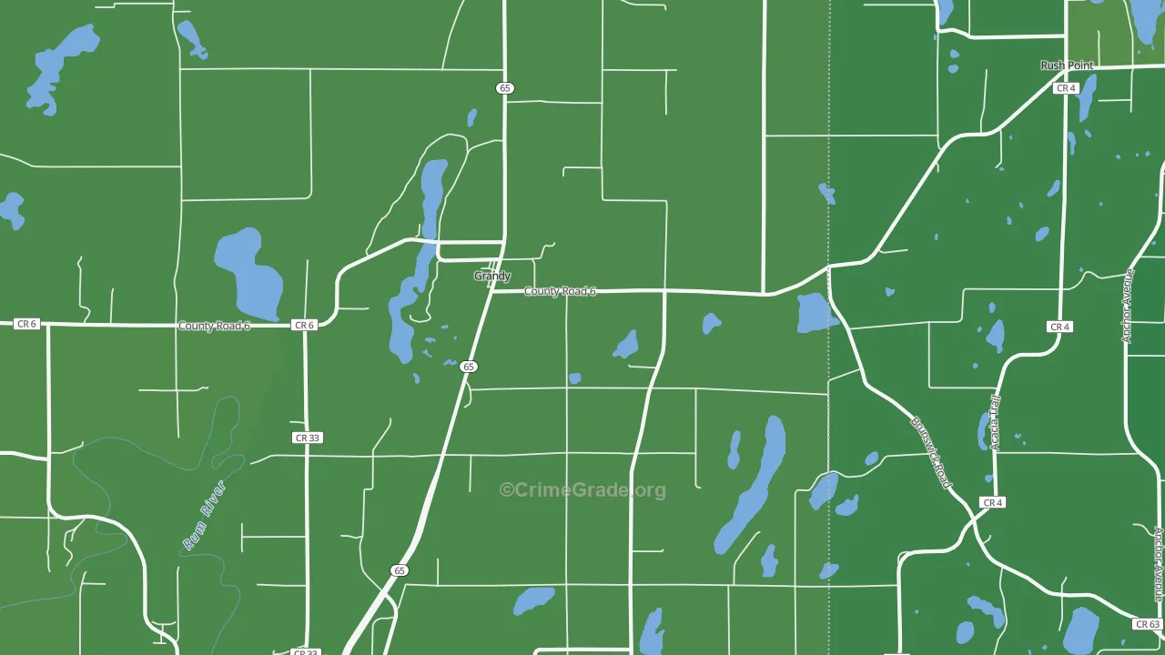 Grandy, MN Map of Vehicle Theft Rates