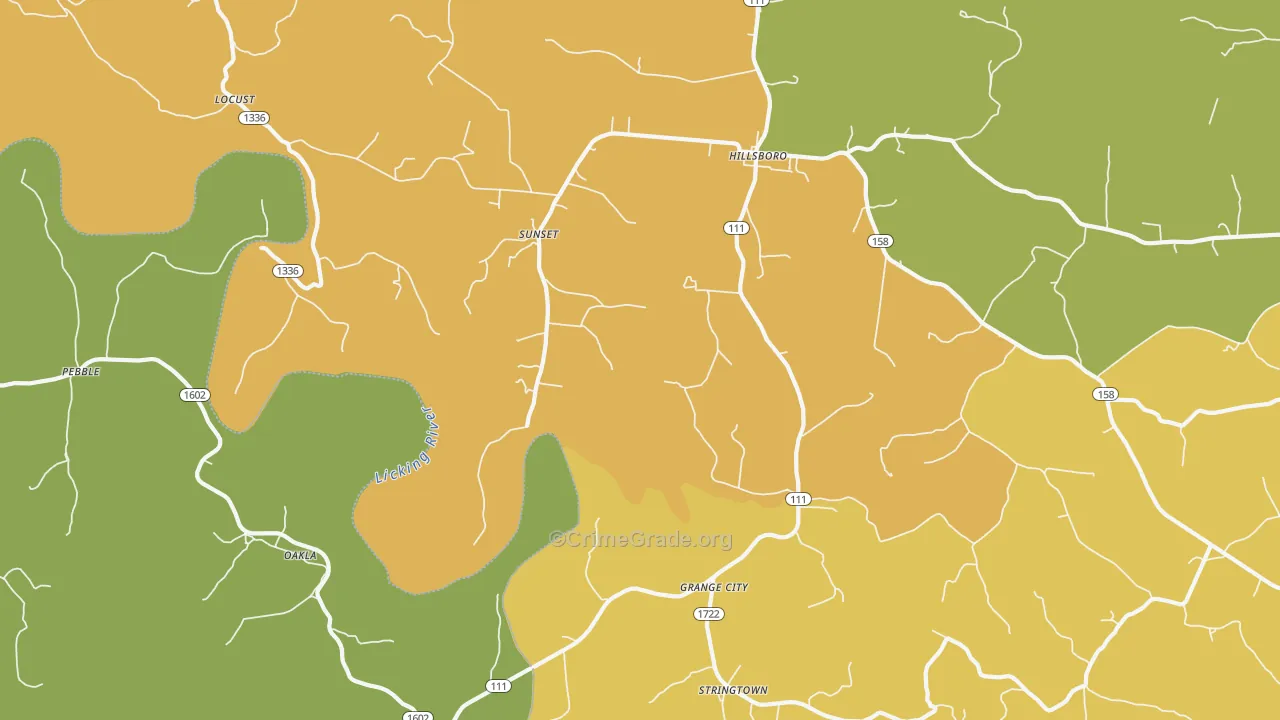 Grange City, KY Map of Vehicle Theft Rates