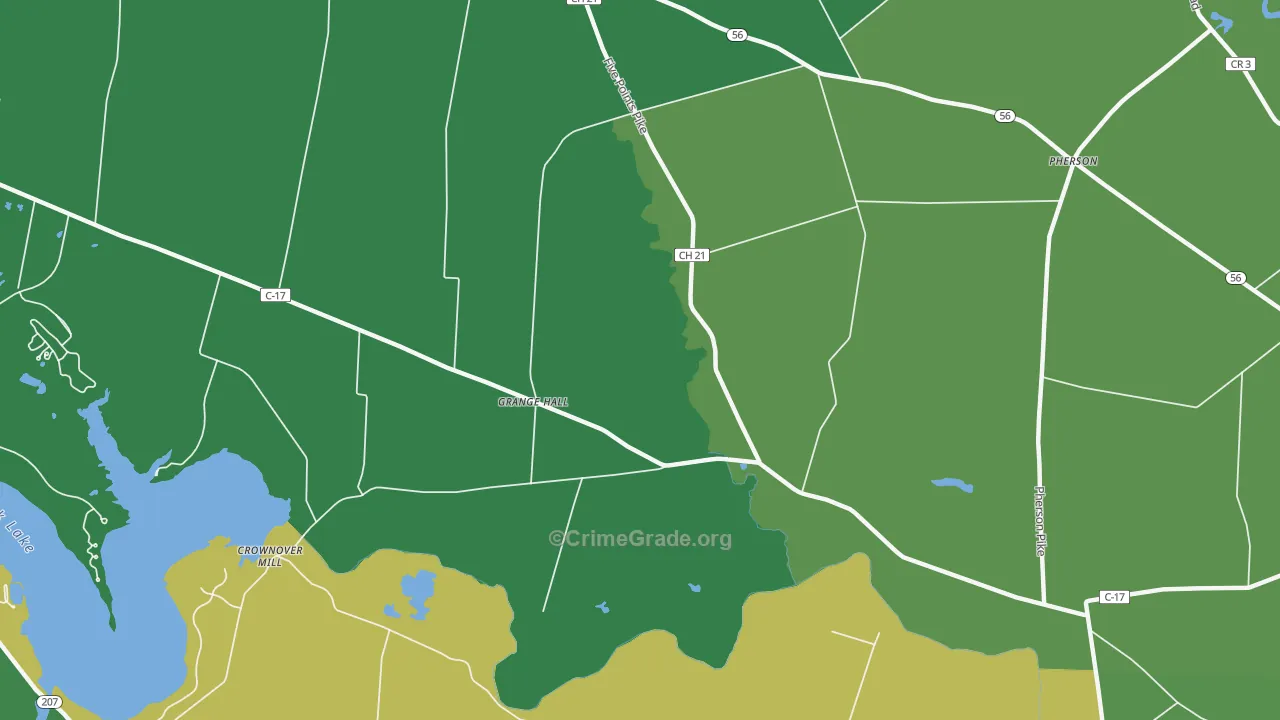 Grange Hall, OH Map of Vehicle Theft Rates