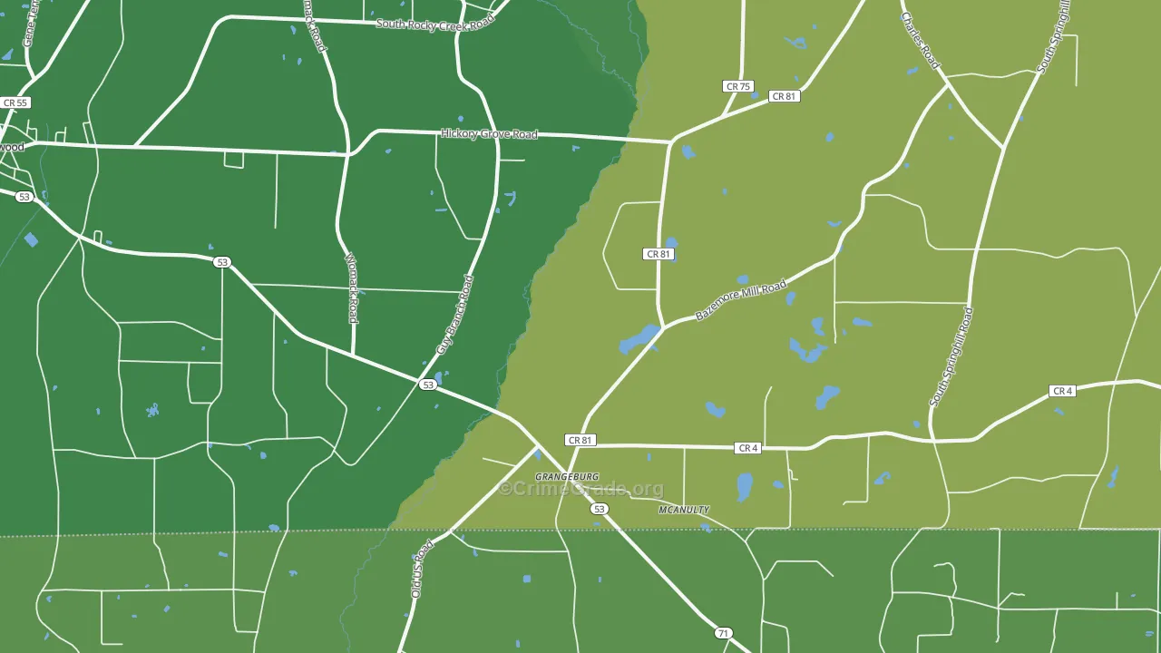 Grangeburg, AL Map of Vehicle Theft Rates