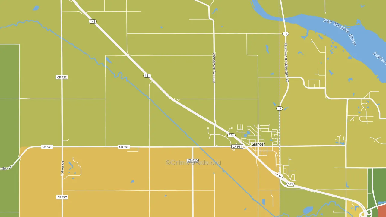 Granger Homesteads, IA Map of Vehicle Theft Rates