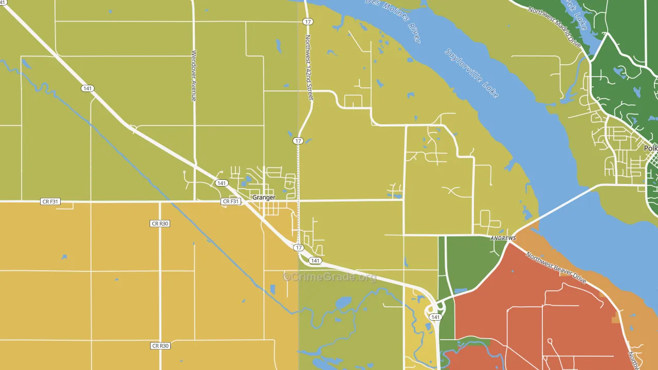Granger, IA Map of Vehicle Theft Rates