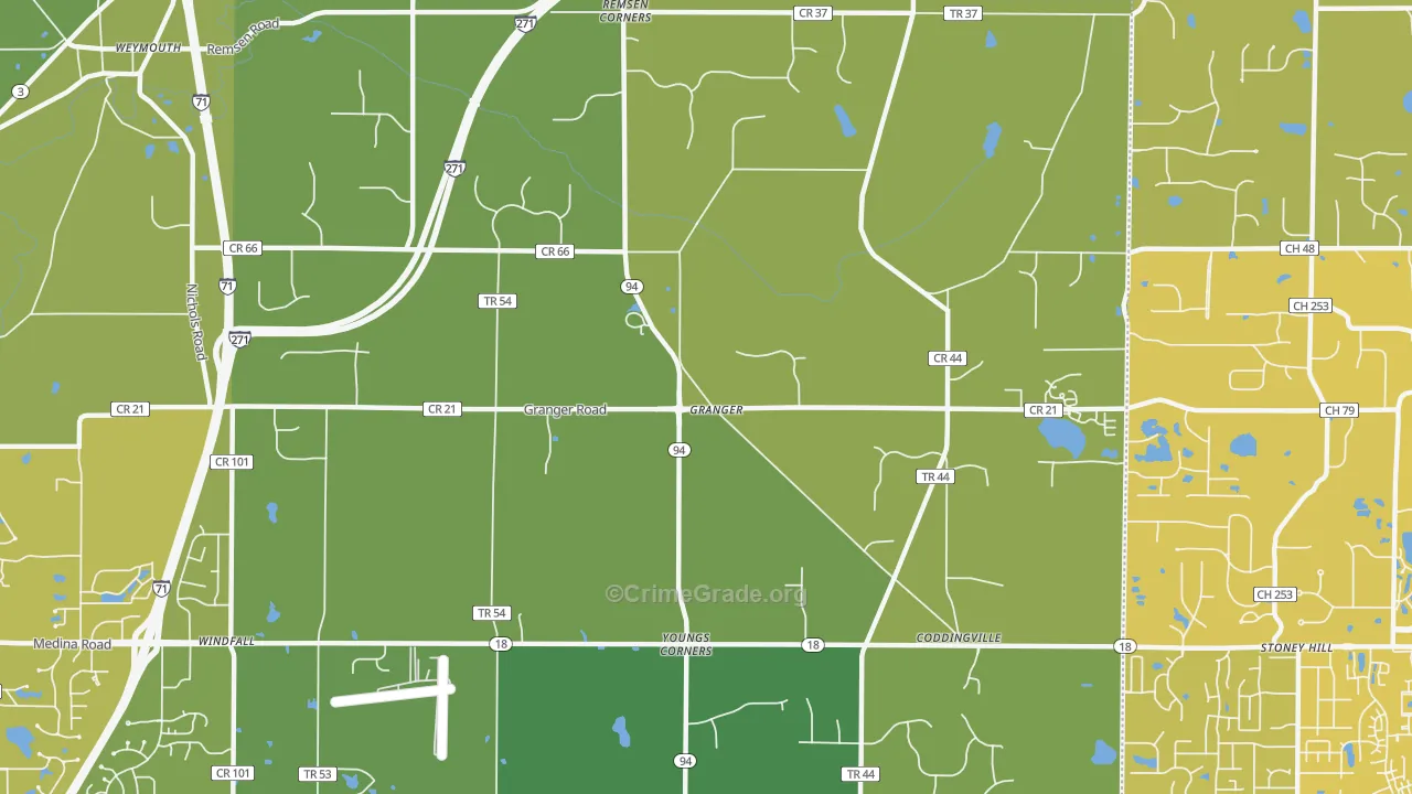 Granger, OH Map of Vehicle Theft Rates