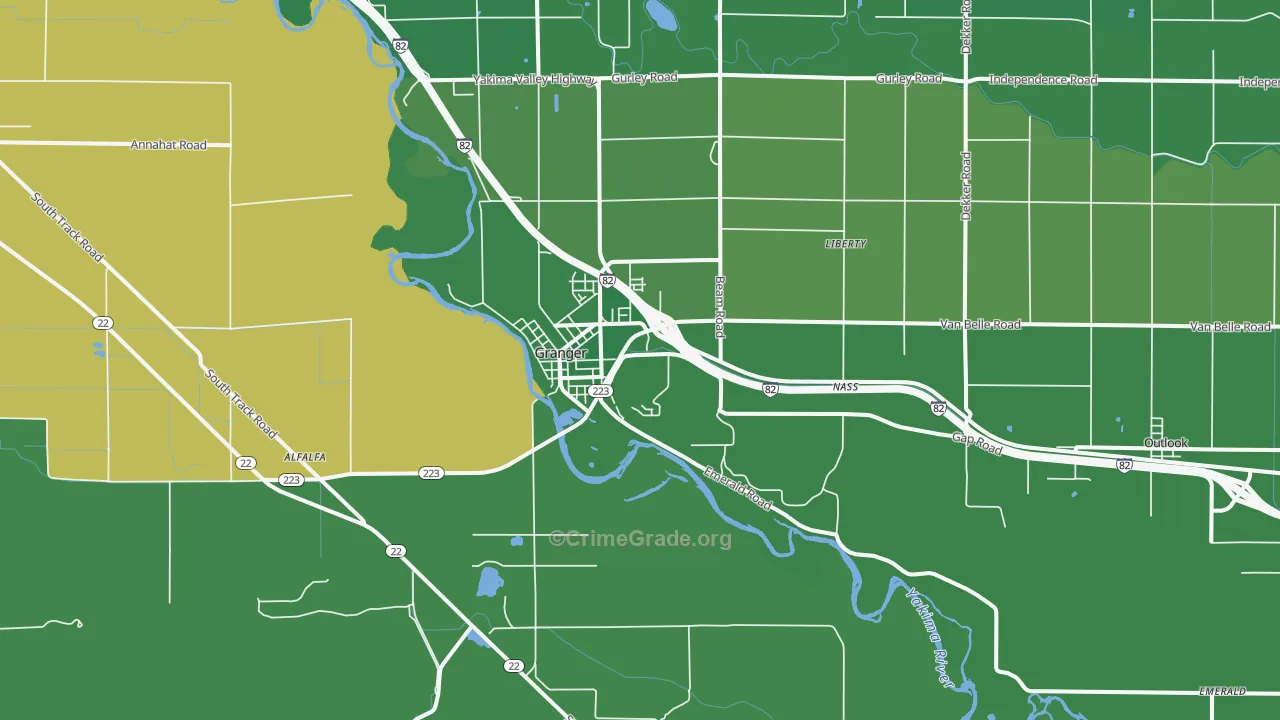 Granger, WA Map of Vehicle Theft Rates