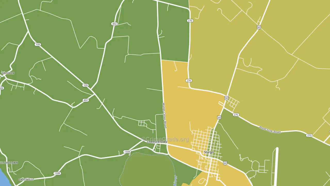Grangertown, KY Map of Vehicle Theft Rates