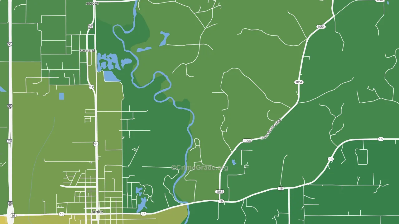 Grangeville, LA Map of Vehicle Theft Rates