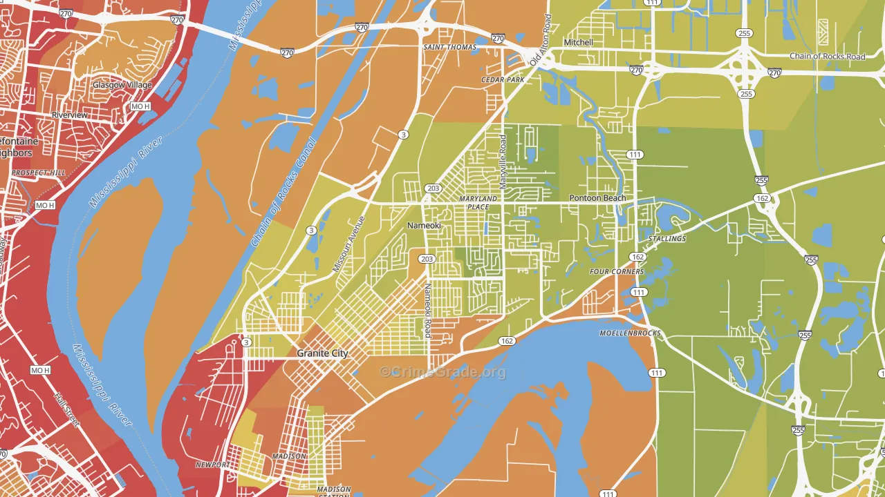 Granite City, IL Map of Vehicle Theft Rates