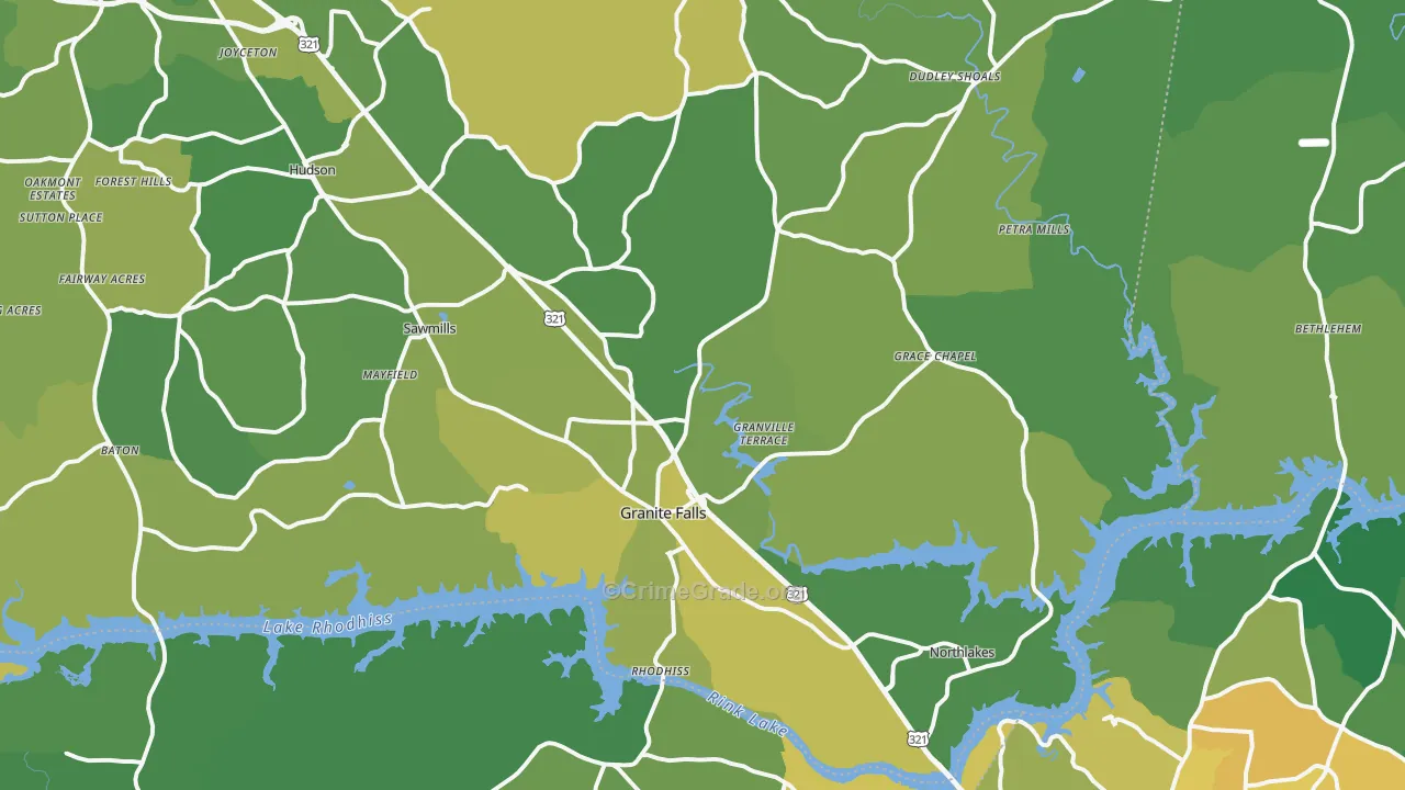 Granite Falls, NC Map of Vehicle Theft Rates