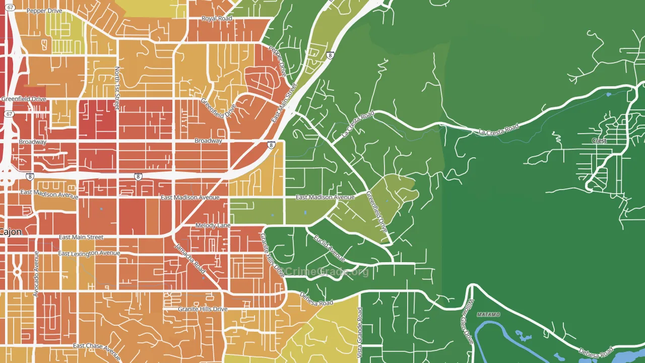Granite Hills, El Cajon, CA Map of Vehicle Theft Rates