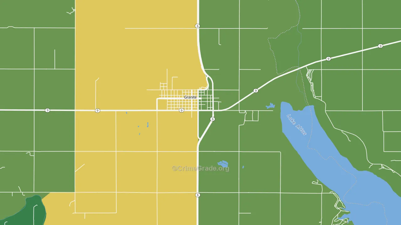 Granite, OK Map of Vehicle Theft Rates
