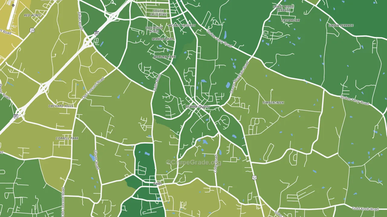 Granite Quarry, NC Map of Vehicle Theft Rates
